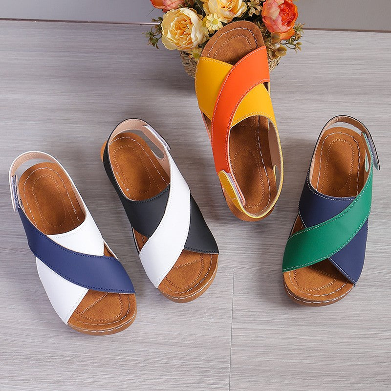 Crisscross Contrast Open Toe Wedge Sandals