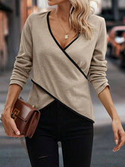Crisscross Contrast Trim Long Sleeve T-Shirt