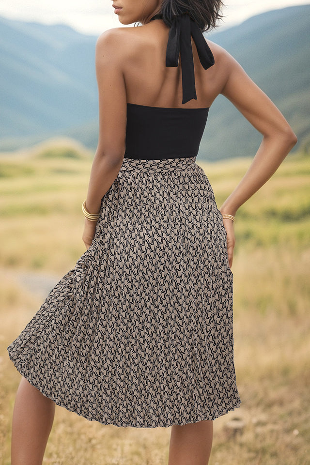 Perfee Crisscross Printed Halter Neck Dress.