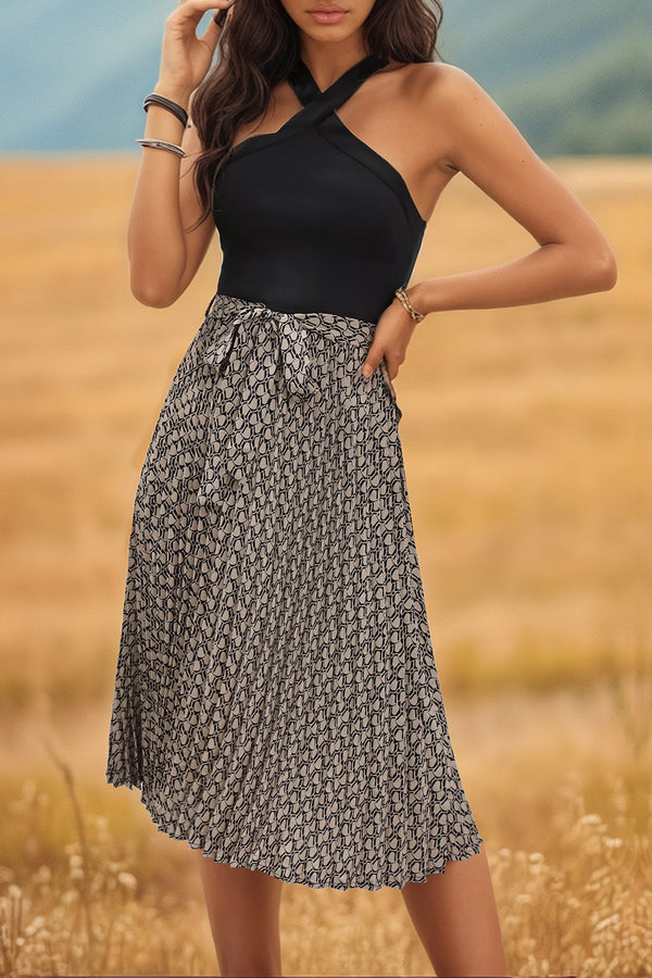 Perfee Crisscross Printed Halter Neck Dress.
