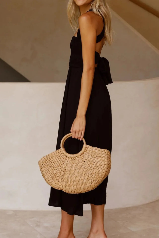 Crisscross Smocked Wide Strap Dress with Tied Details.