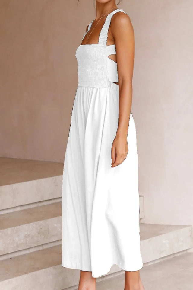 Crisscross Smocked Wide Strap Dress with Tied Details.