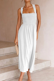 Crisscross Smocked Wide Strap Dress with Tied Details.