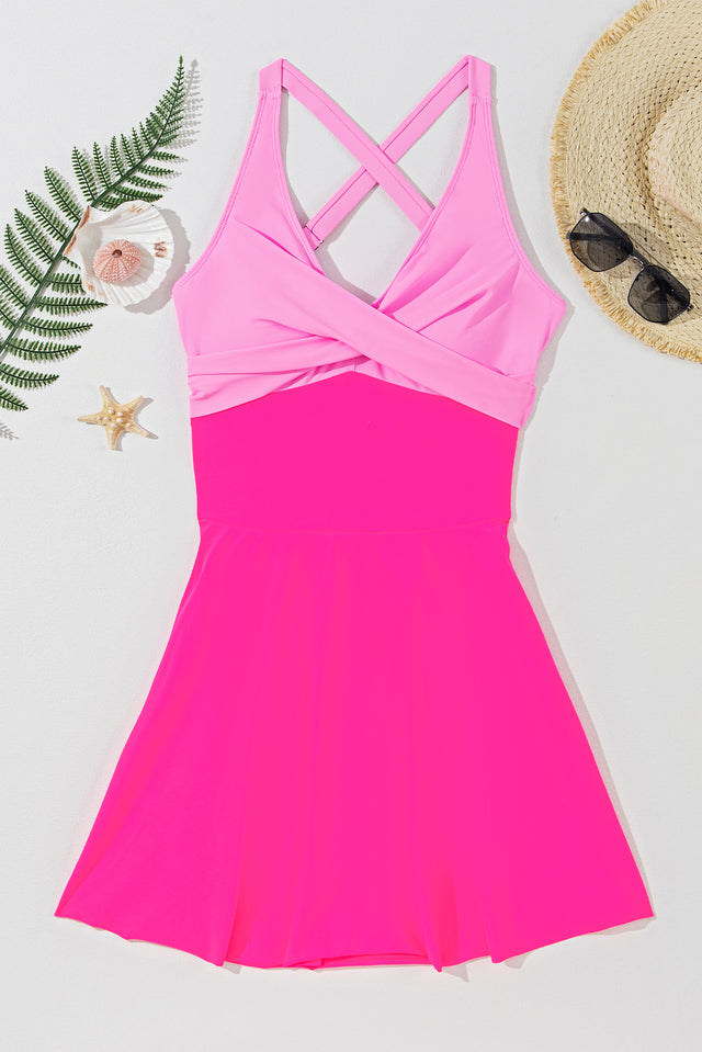 Crisscross V-Neck One-Piece Swimwear with Tied Detail.