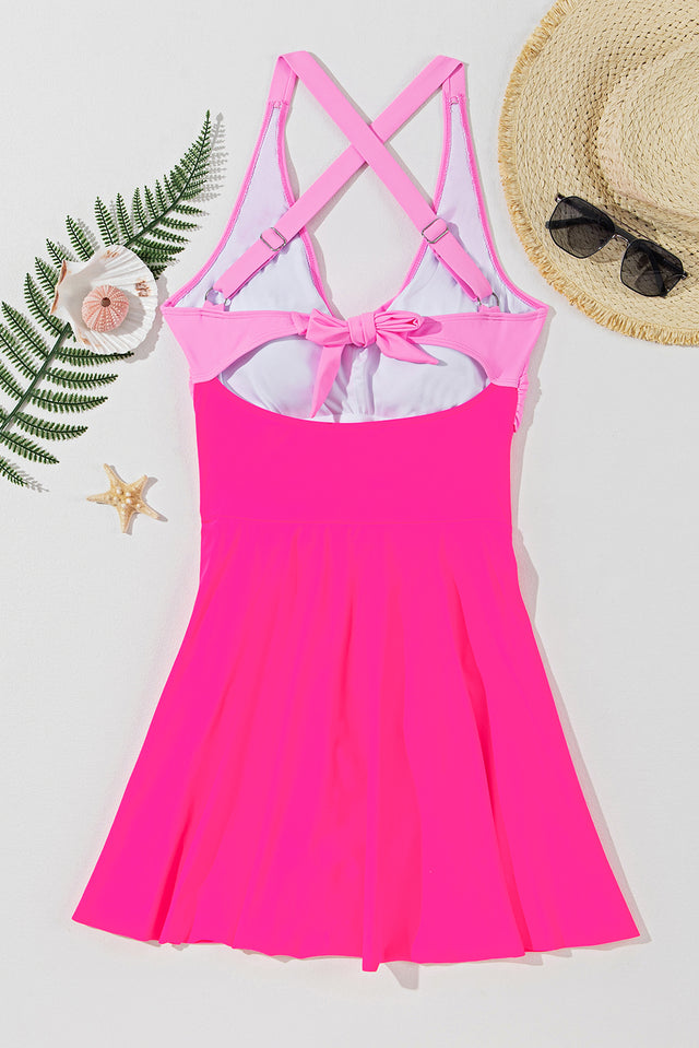 Crisscross V-Neck One-Piece Swimwear with Tied Detail.