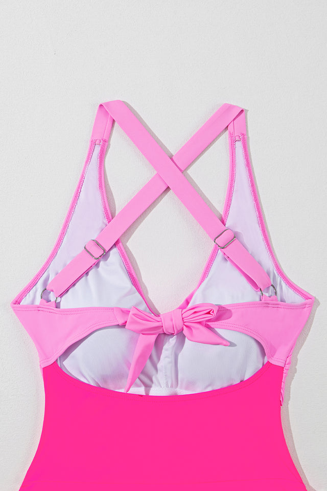 Crisscross V-Neck One-Piece Swimwear with Tied Detail.
