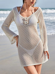 Crochet Backless Beach Cover-Up Dress.