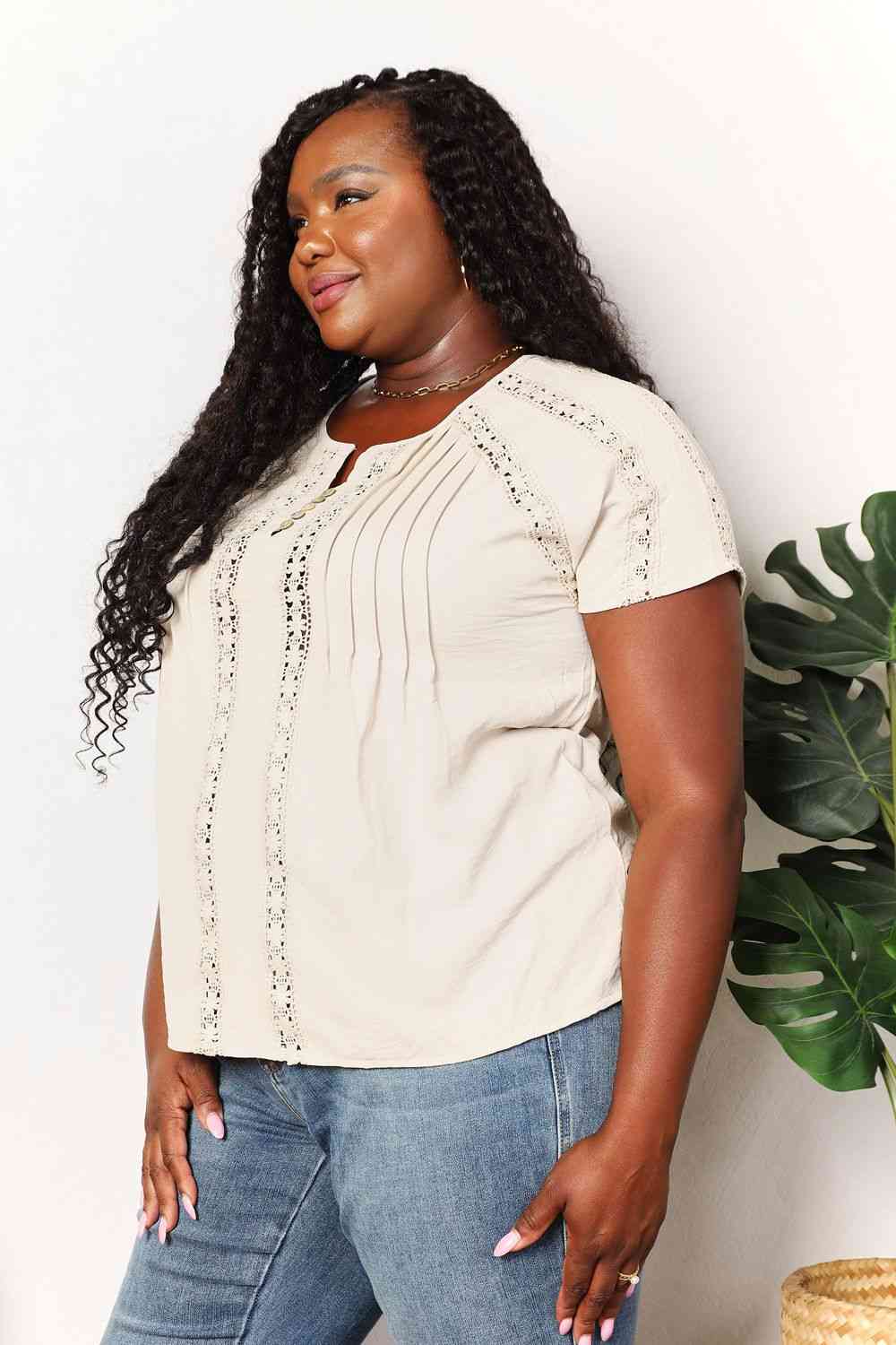 Double Take crochet buttoned short sleeves top.
