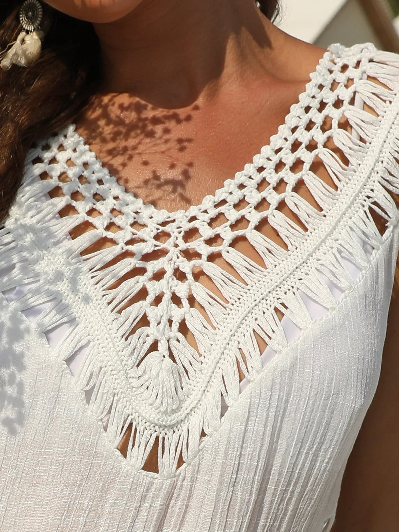 Crochet Detail Beach Cover Up Dress with Cutout.