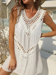 Crochet Detail Beach Cover Up Dress with Cutout.