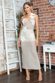 Crochet Flower Halter Neck Knit Dress.