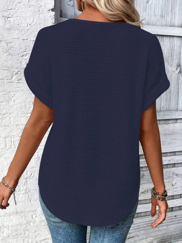 Crochet Lace Short Sleeve Casual T-Shirt.