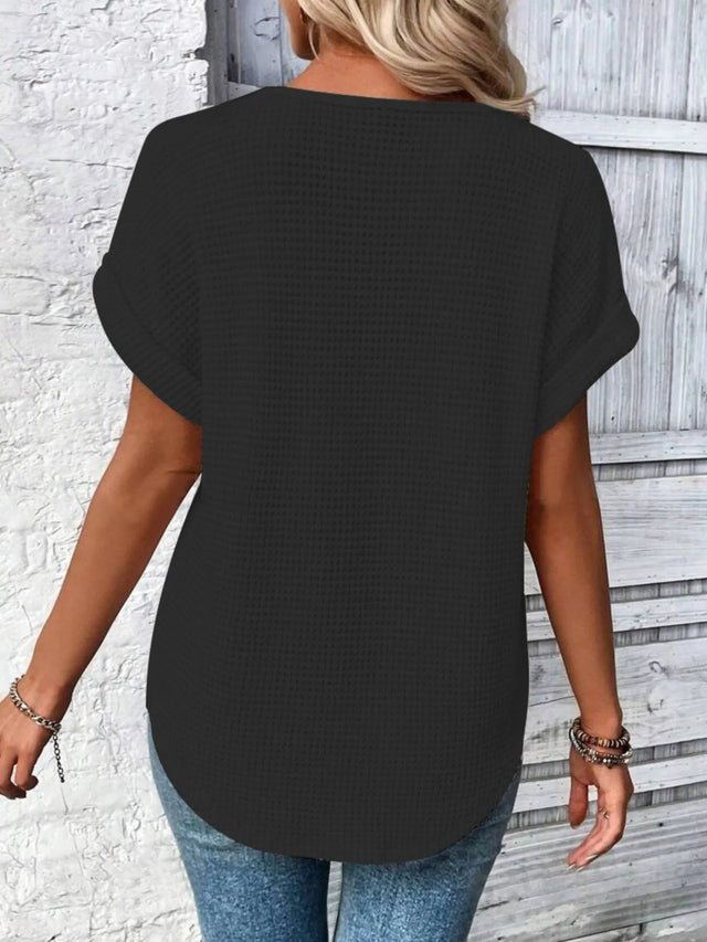 Crochet Lace Short Sleeve Casual T-Shirt.
