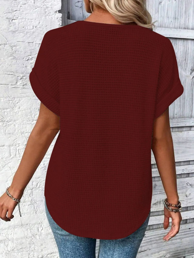 Crochet Lace Short Sleeve Casual T-Shirt.