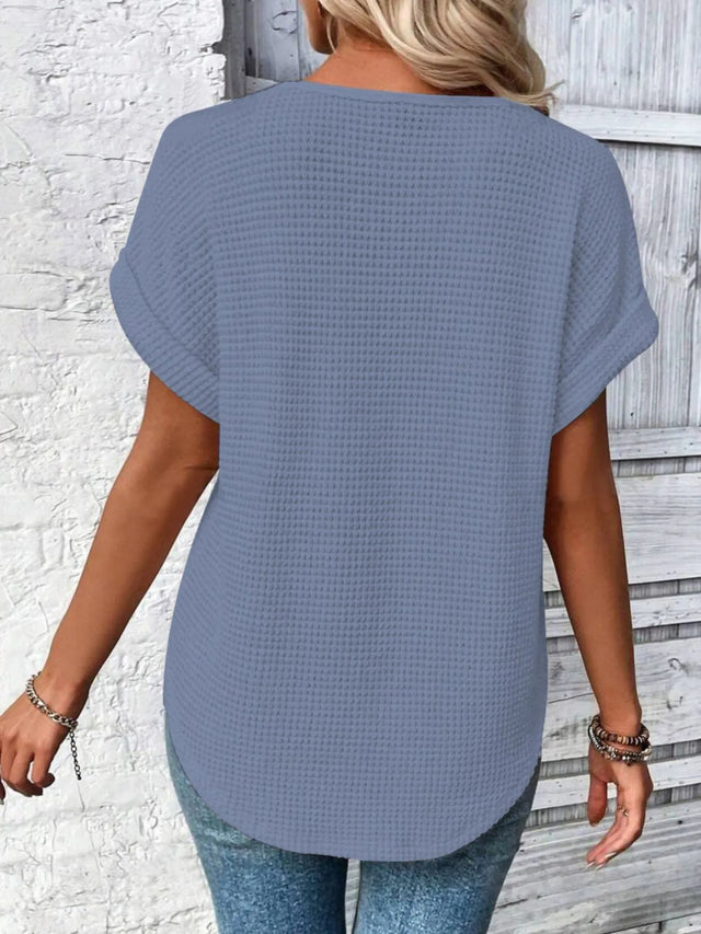 Crochet Lace Short Sleeve Casual T-Shirt.