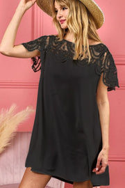 Bibi Crochet Lace Yoke Detailed Wrinkled Dress.