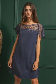 Bibi Crochet Lace Yoke Detailed Wrinkled Dress.