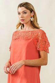 Bibi Crochet Lace Yoke Detailed Wrinkled Dress.
