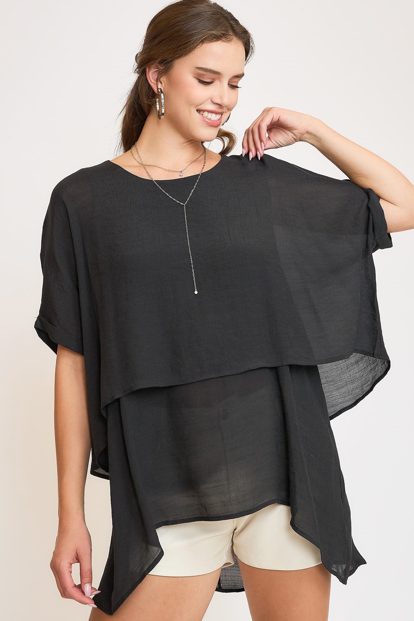 Umgee full size cuffed half sleeve layered top, plus size.
