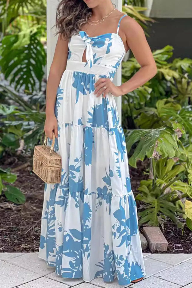 Cut-Out Sweetheart Neck Maxi Dress with Tied and Tiered Details.