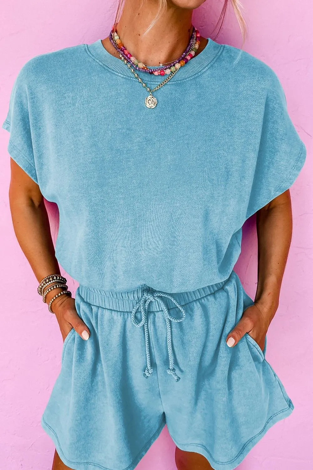 Cutout Back Casual Terry Round Neck Romper
