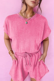 Cutout Back Casual Terry Round Neck Romper