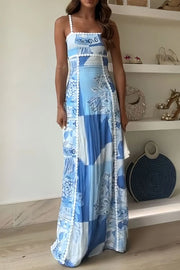 Cutout Back Printed Square Neck Maxi Dress with Tied Detail.