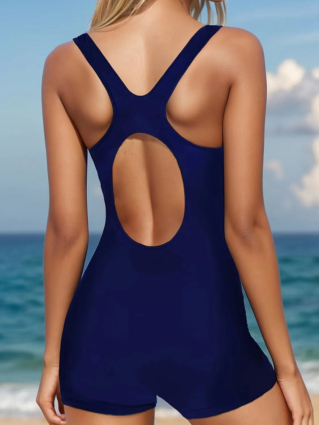 Cutout Back Wide Strap One-Piece Swimwear with Crisscross.