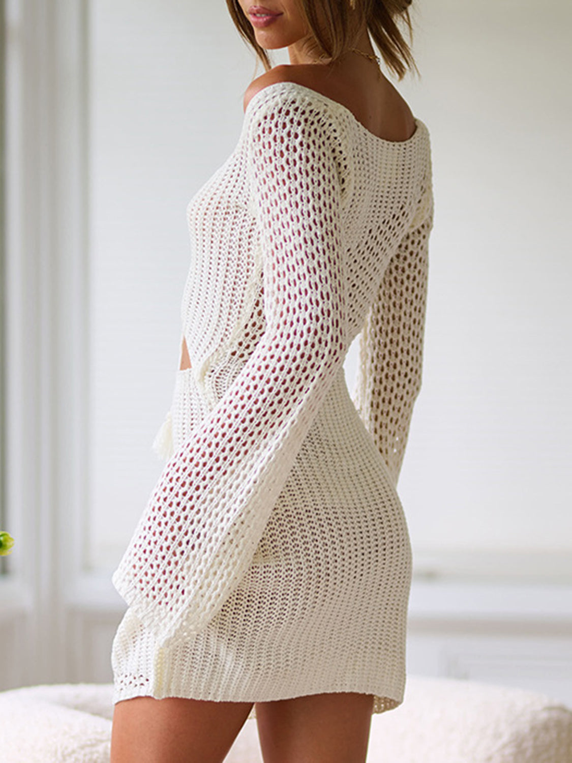 Cutout Lace-Up Long Sleeve Cover Up.