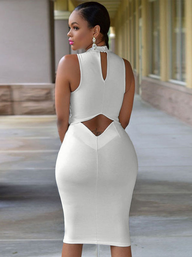 Cutout Mock Neck Sleeveless Dress.