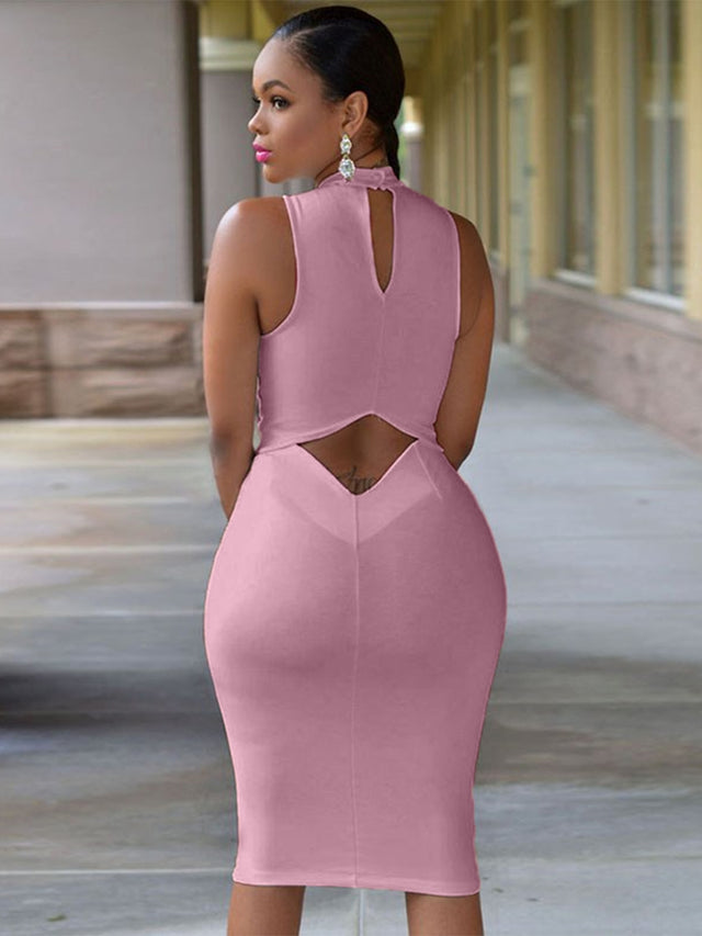 Cutout Mock Neck Sleeveless Dress.