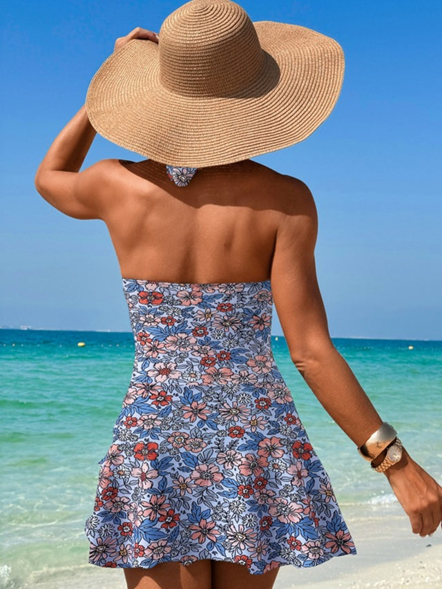 Cutout Printed Halter Neck One-Piece Swimwear.