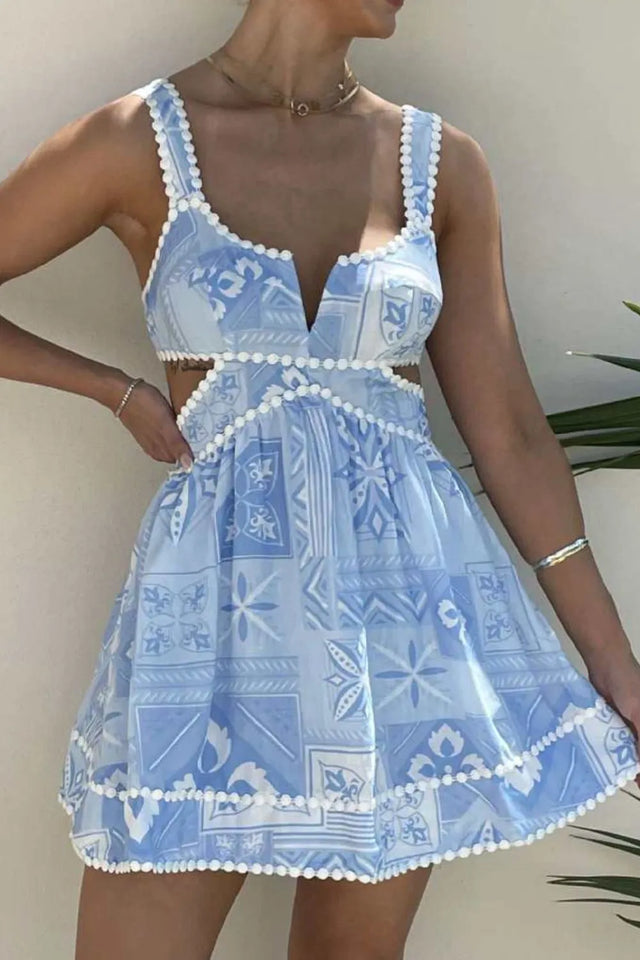 Cutout Printed Mini Dress.
