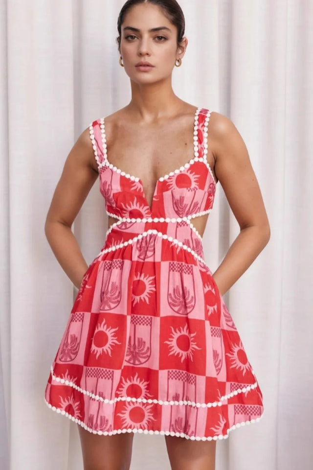 Cutout Printed Mini Dress.