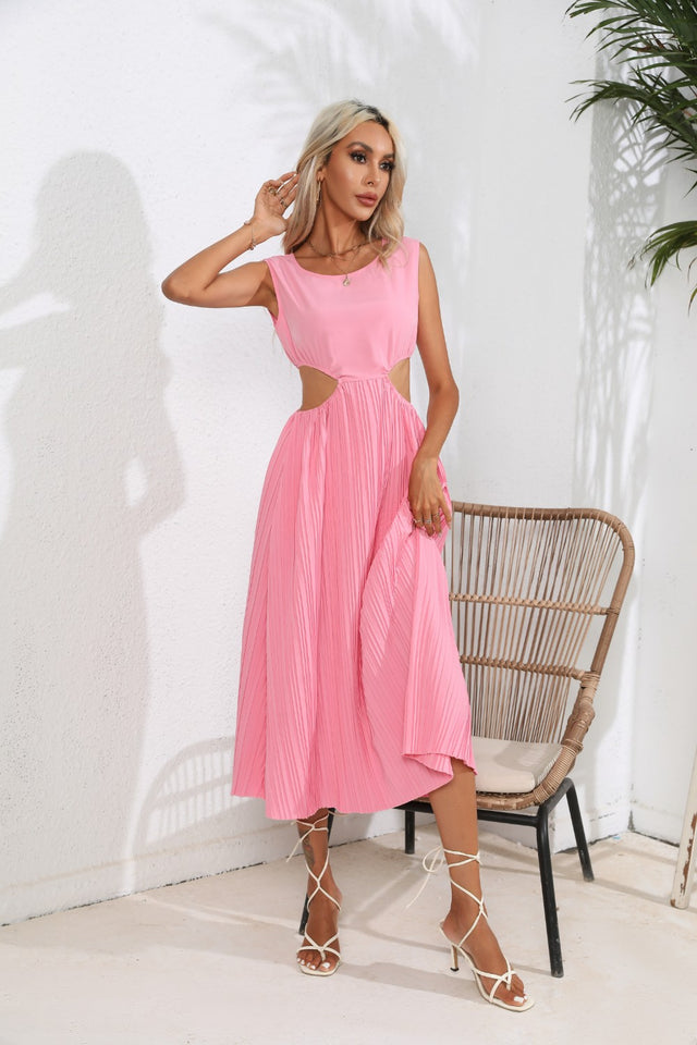 Cutout Ruched Round Neck Tank Dress.