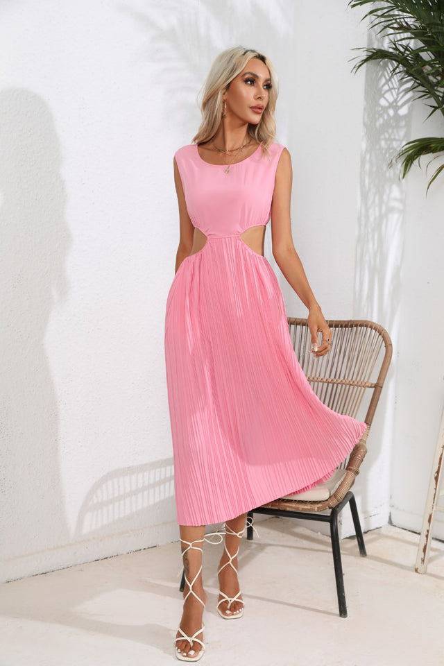 Cutout Ruched Round Neck Tank Dress.