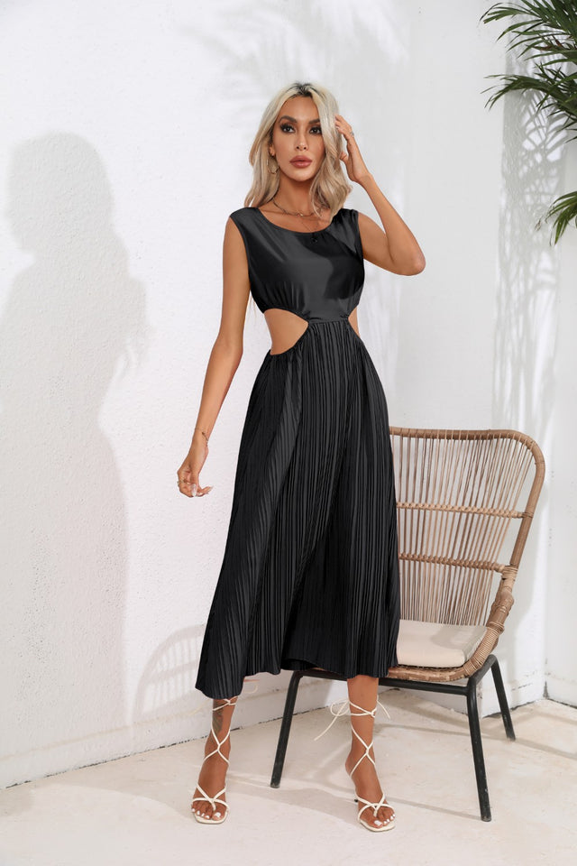 Cutout Ruched Round Neck Tank Dress.