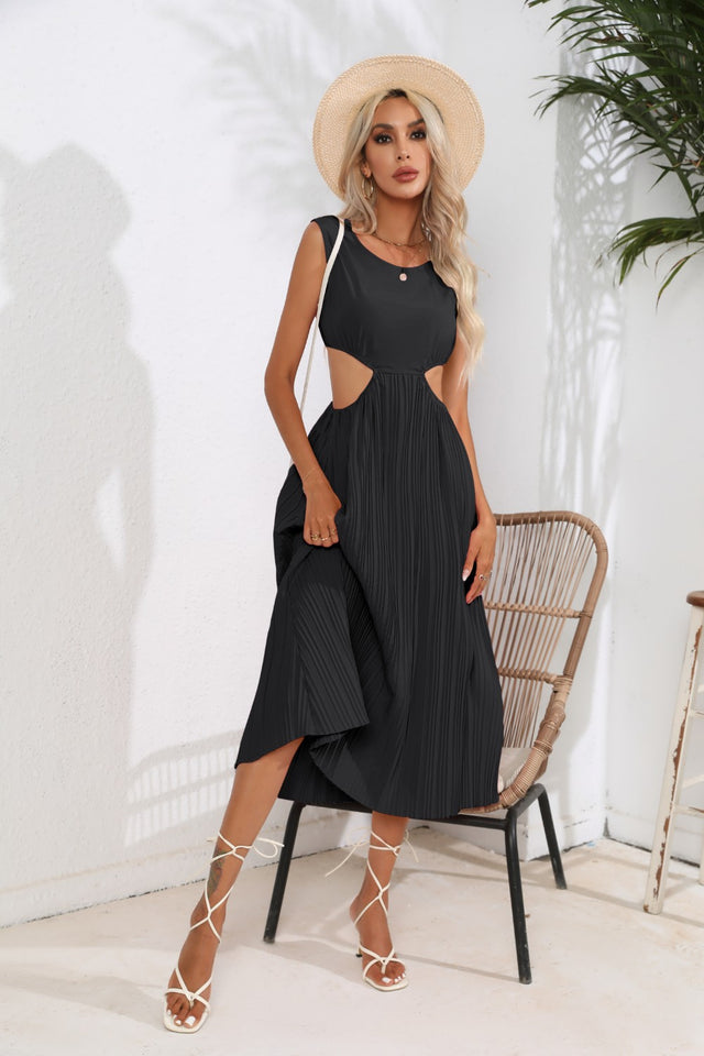 Cutout Ruched Round Neck Tank Dress.