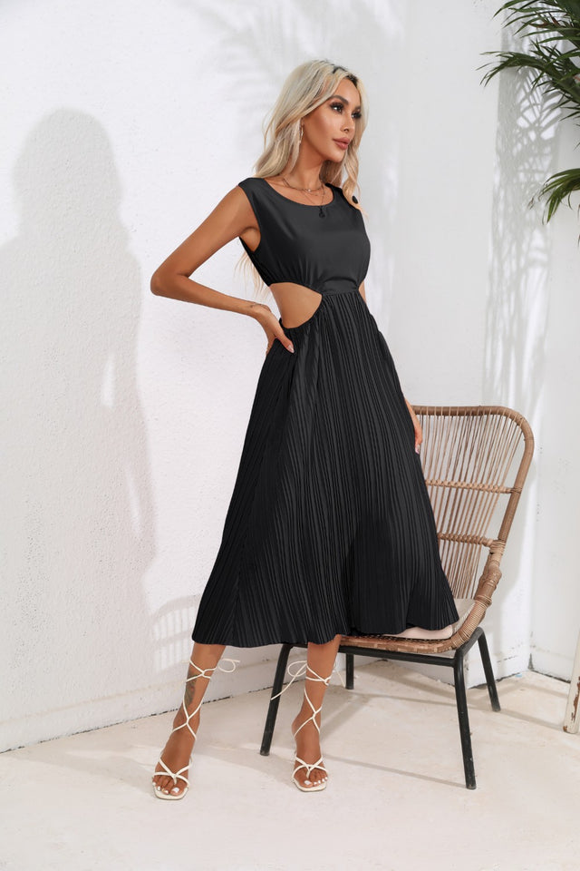 Cutout Ruched Round Neck Tank Dress.