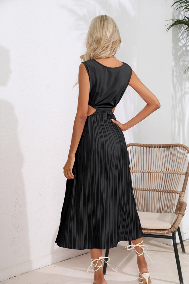 Cutout Ruched Round Neck Tank Dress.