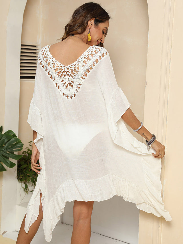Cutout Ruffled Half Sleeve Cover-Up.