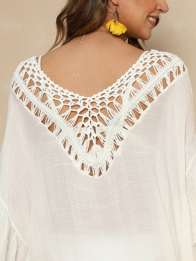 Cutout Ruffled Half Sleeve Cover-Up.