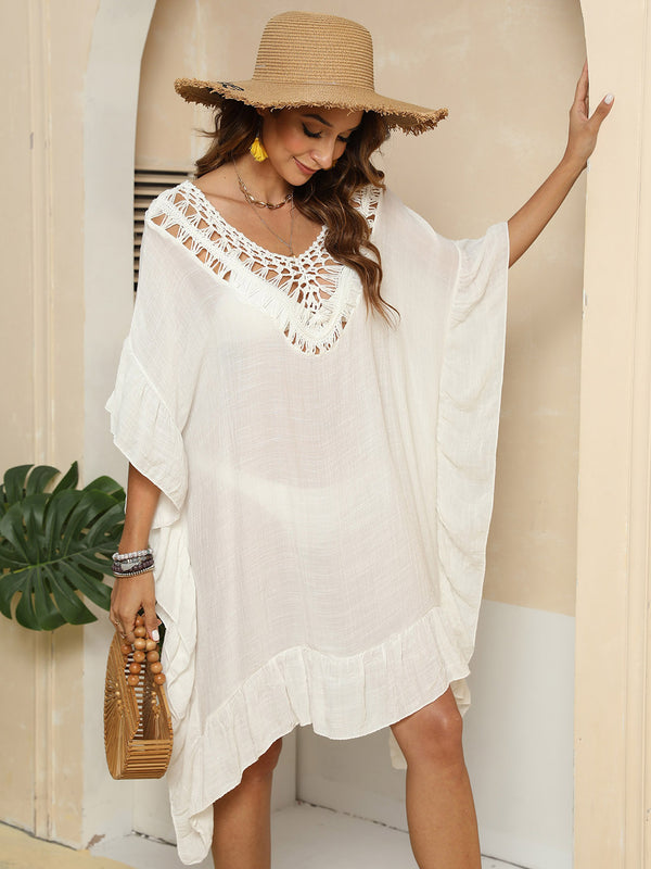Cutout Ruffled Half Sleeve Cover-Up.
