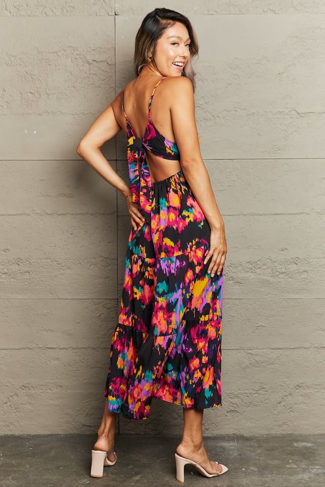 Perfee Cutout Spaghetti Strap Tiered Dress.