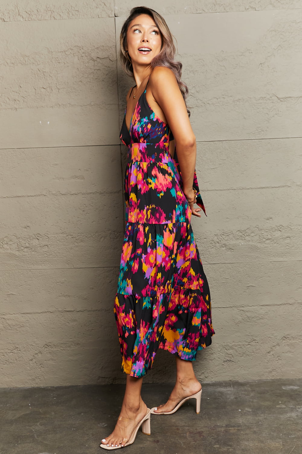 Perfee Cutout Spaghetti Strap Tiered Dress.