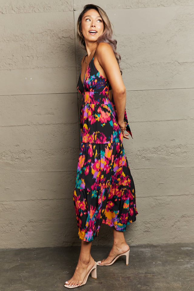 Perfee Cutout Spaghetti Strap Tiered Dress.