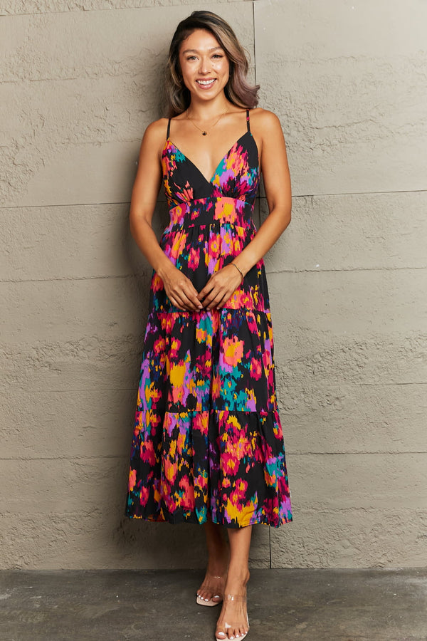 Perfee Cutout Spaghetti Strap Tiered Dress.