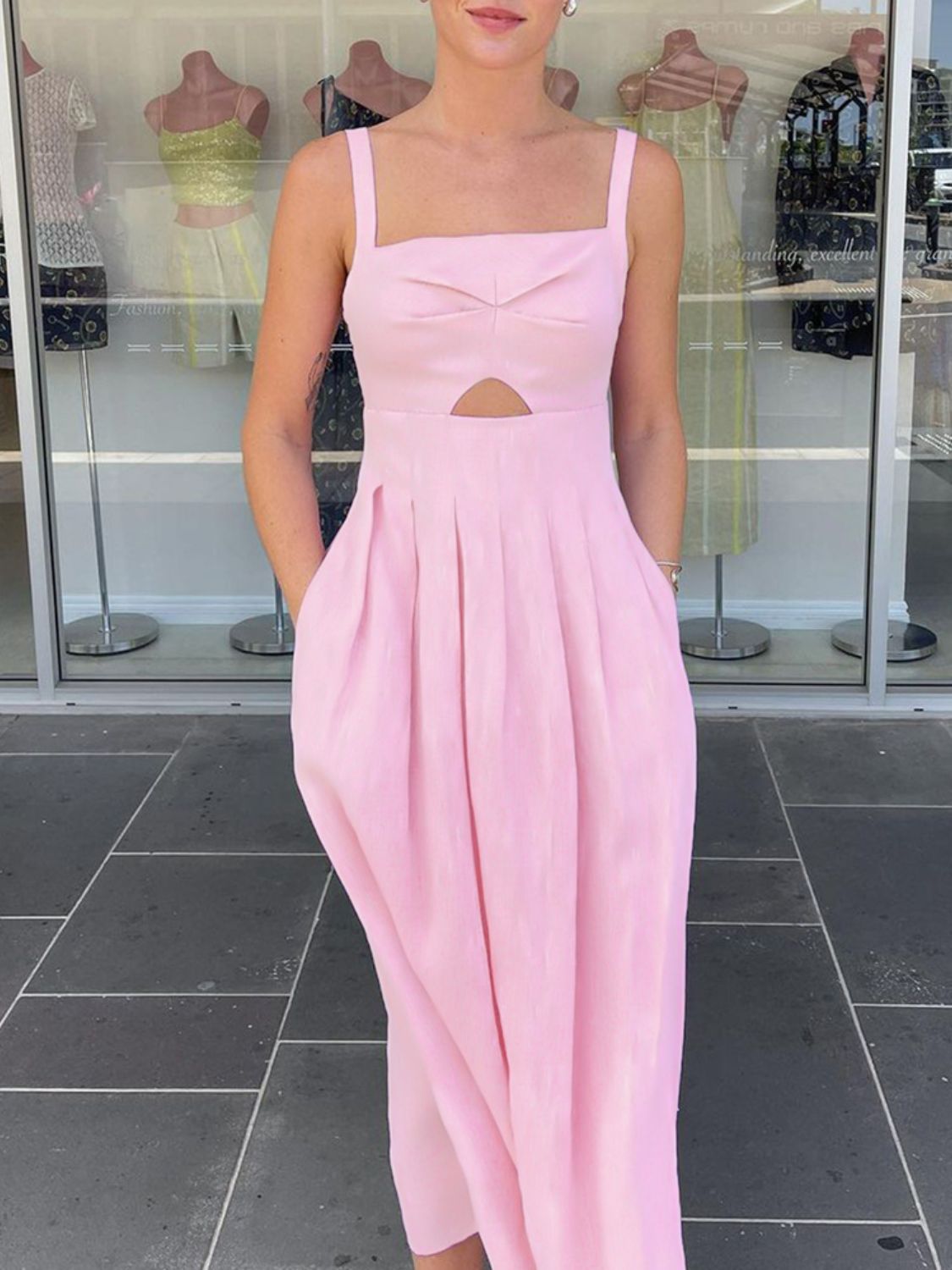 Devine Cutout Square Neck Cami Dress.