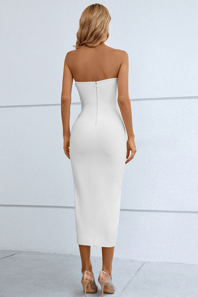 Cutout Strapless Drawstring Detail Split Bandage Dress.