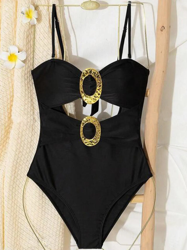 Cutout Sweetheart Neck One-Piece Swimwear with Tied Detail.